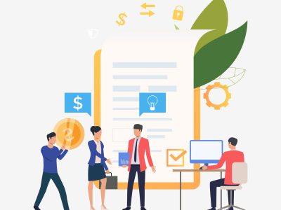Business people working and concluding contract Business people working and concluding contract. Finance, partnership, smart contract concept. Vector illustration can be used for topics like business, technology, management